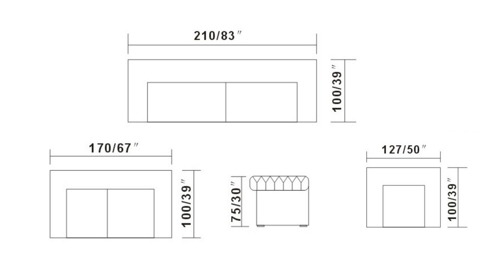 dimensions ensemble canapes chesterfield