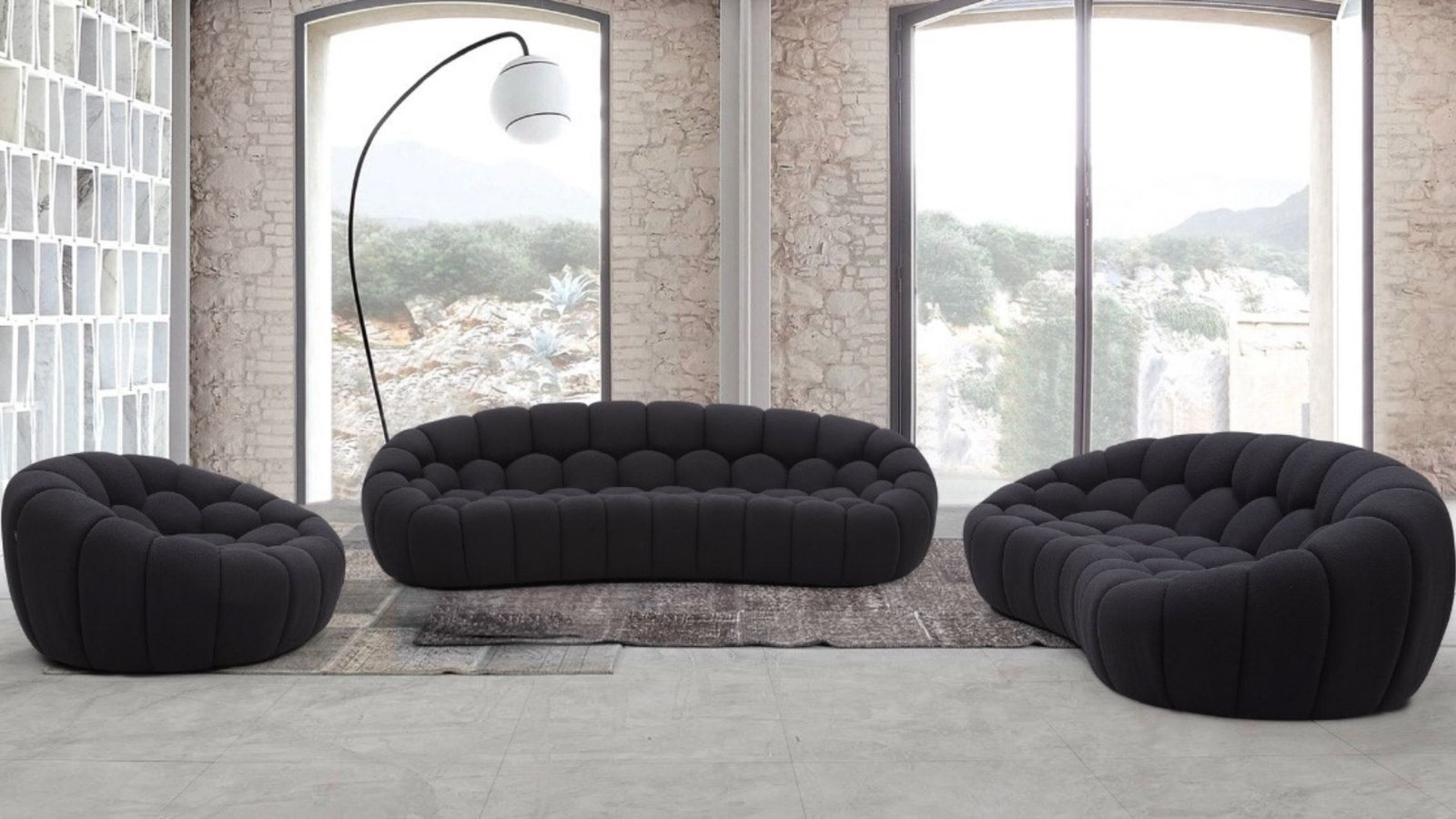 ensemble 3 canapes haute qualite noir