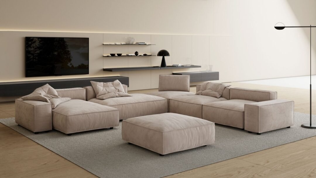 salon design canape modulable beige nubuk