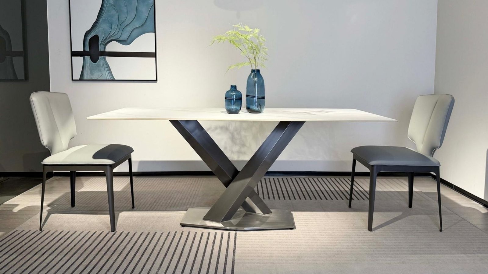 table salle a manger ceramique effet marbre