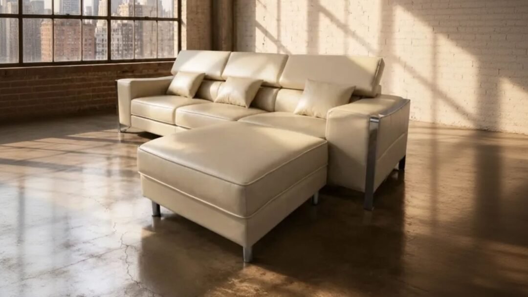 canape d angle beige design en vrais cuir