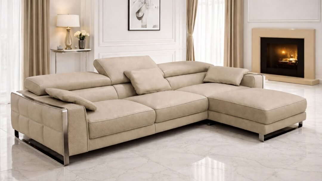 canape d angle beige design tissu simili cuir