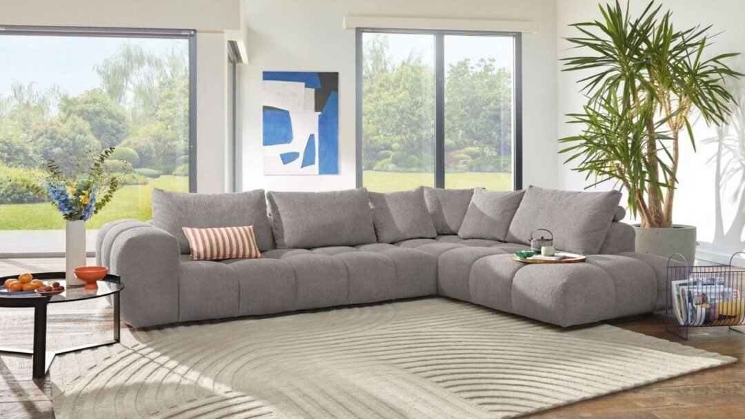 canape d angle gris en tissu