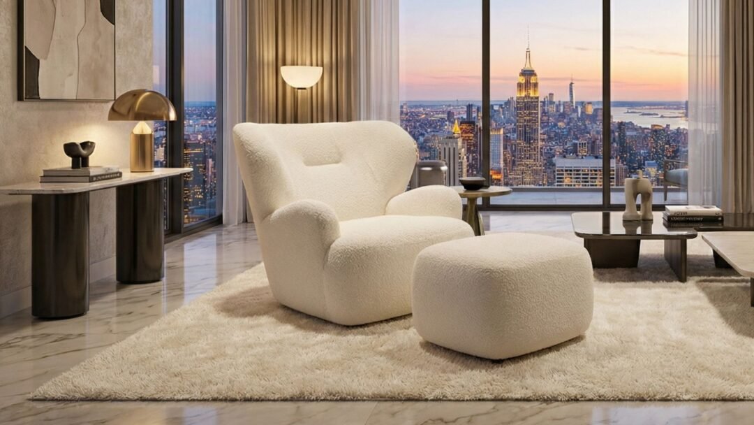 fauteuil bouclette avec repose pied beige de pascalis mobilier