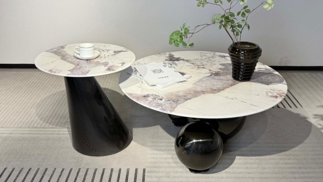 lot de 2 table basse ronde marbre