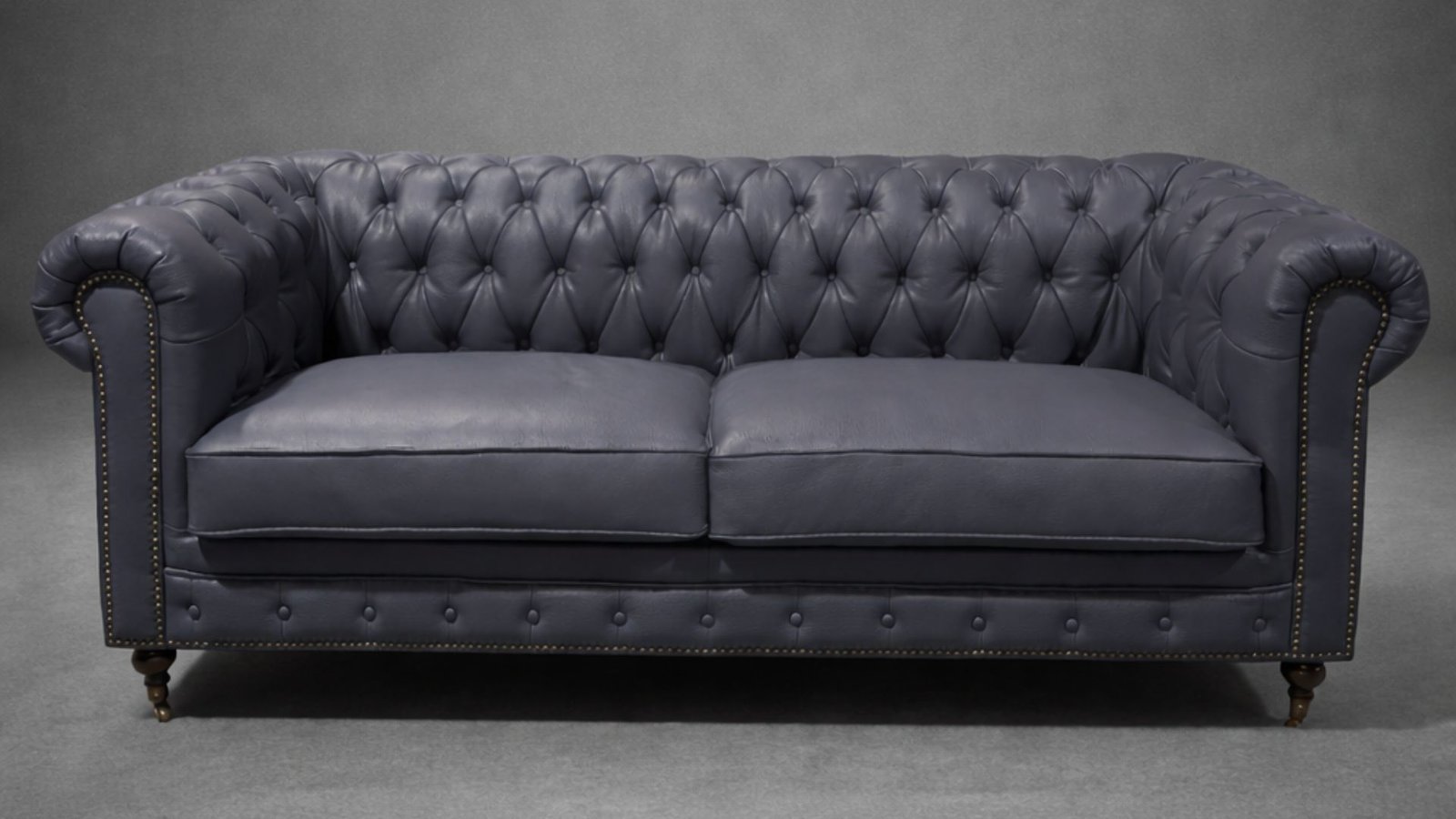 canape chesterfield 3 places gris bleu simili cuir