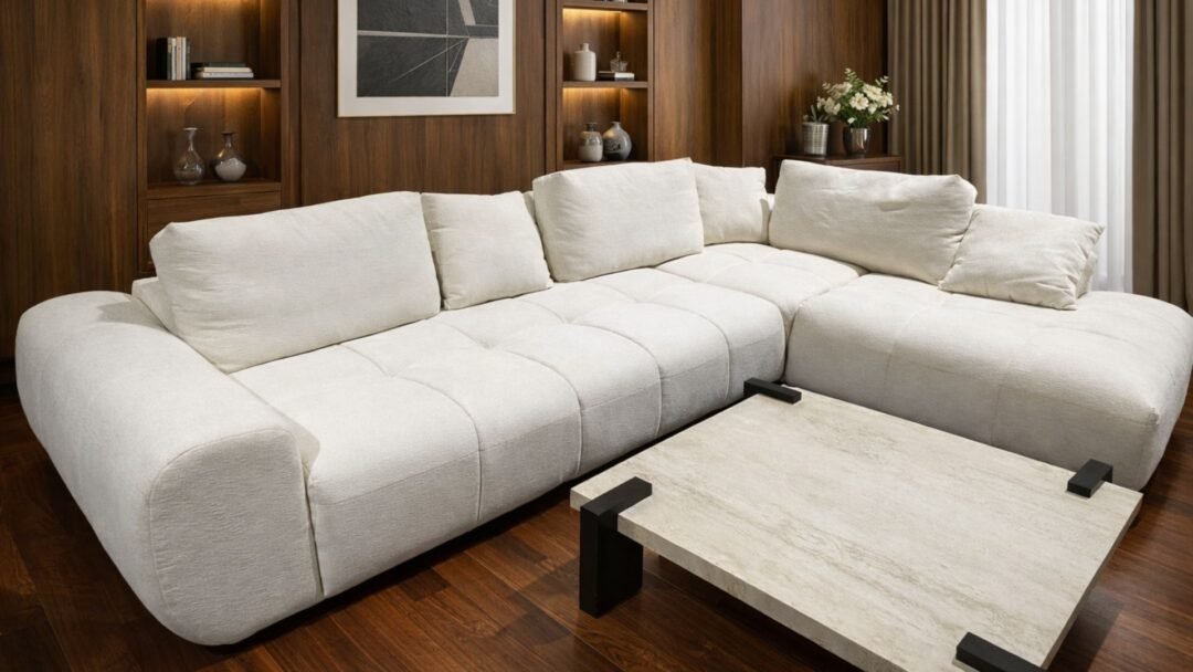 canape d angle beige en tissu de pascalis