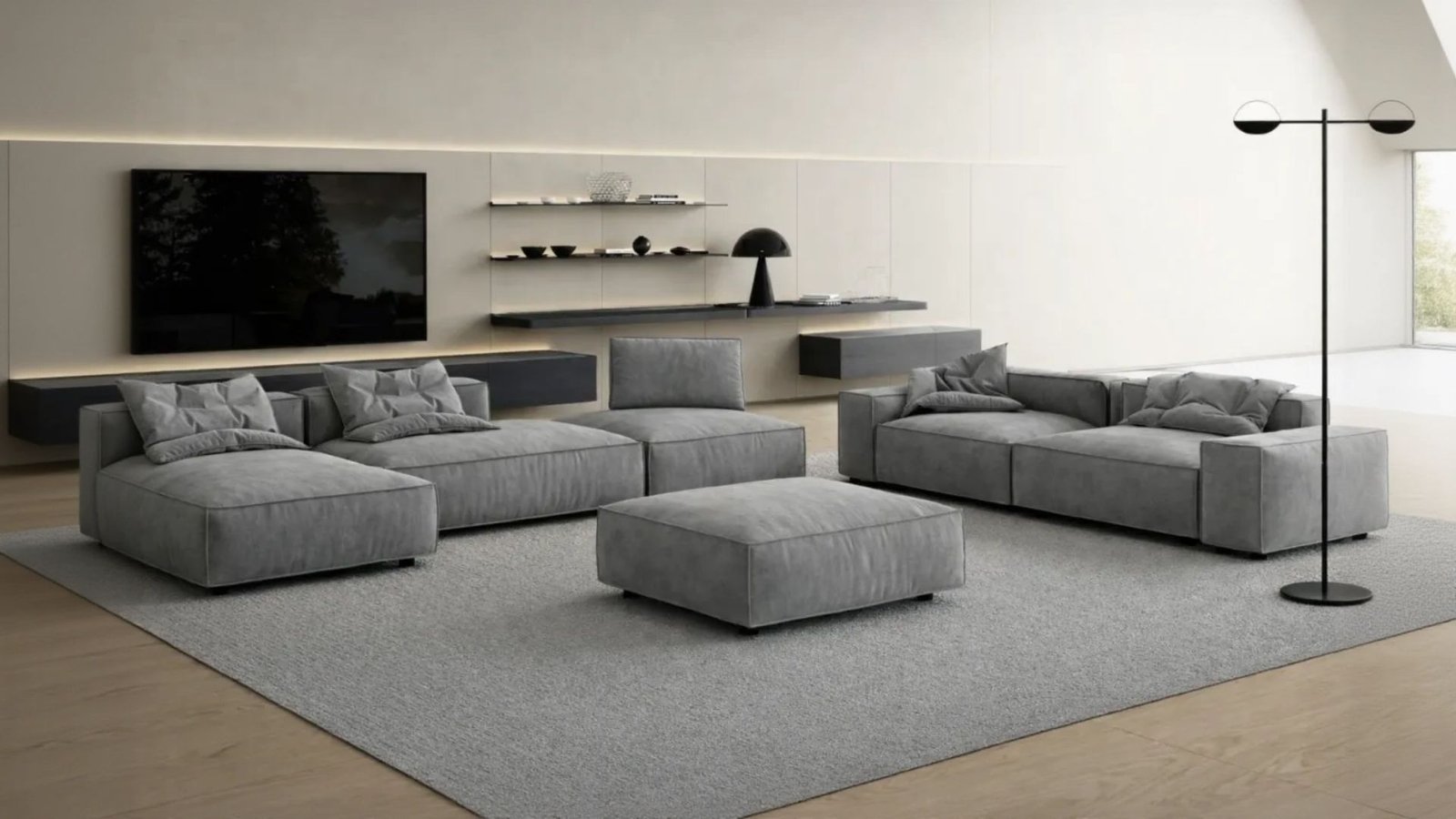 canape modulable en cuir nubuck gris