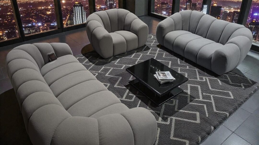 ensemble canape 3 places 2 fauteuils gris