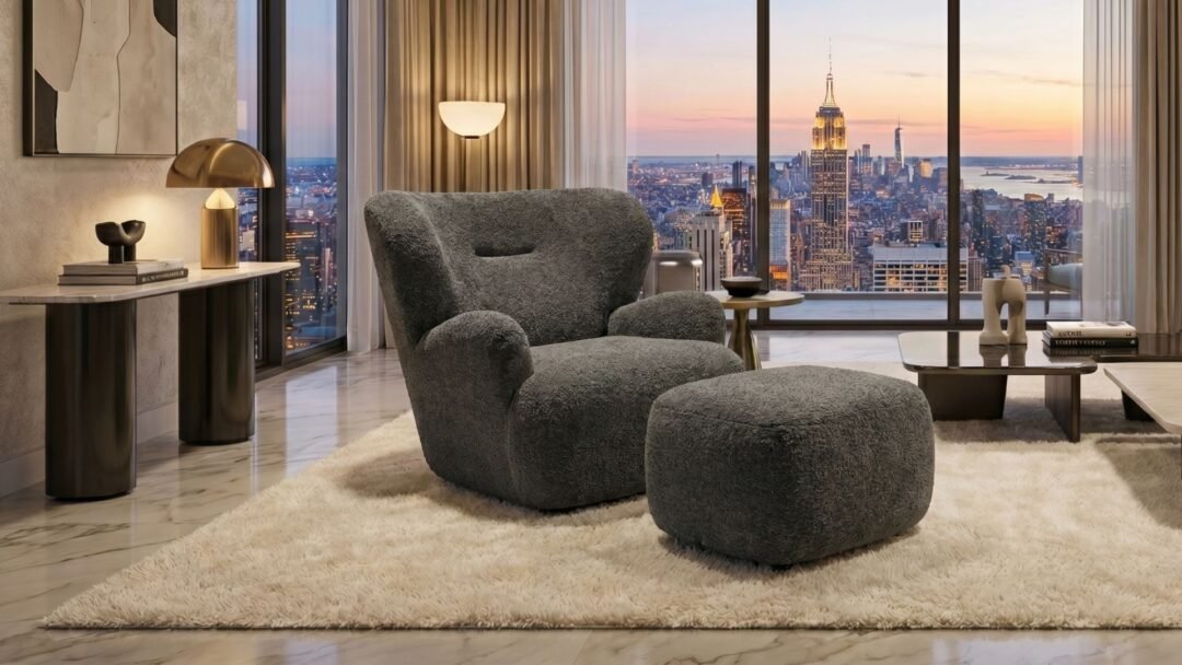 fauteuil en tissu bouclette gris