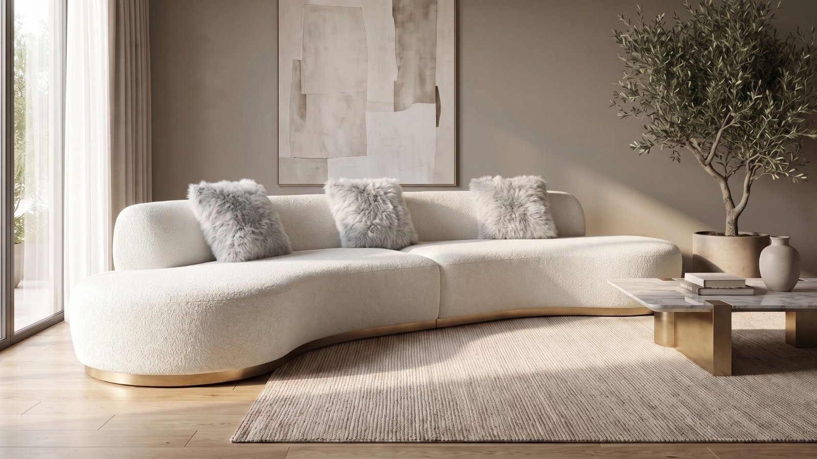 canape 6 places beige design